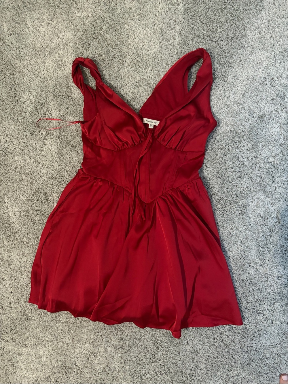 Francesca's Collections Red Sleeveless V-Neck Satin Mini Dress